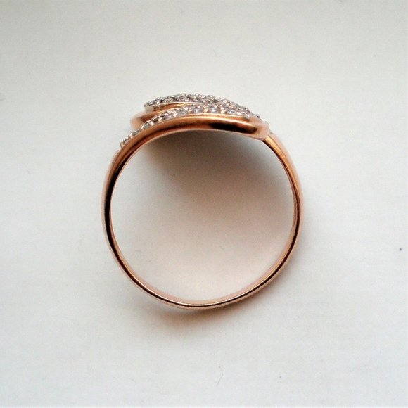 Vintage Russian Russia USSR 14K 585 Rose Pink Gold 0.37CT CZ Cluster Bypass Ring - Picture 5 of 10